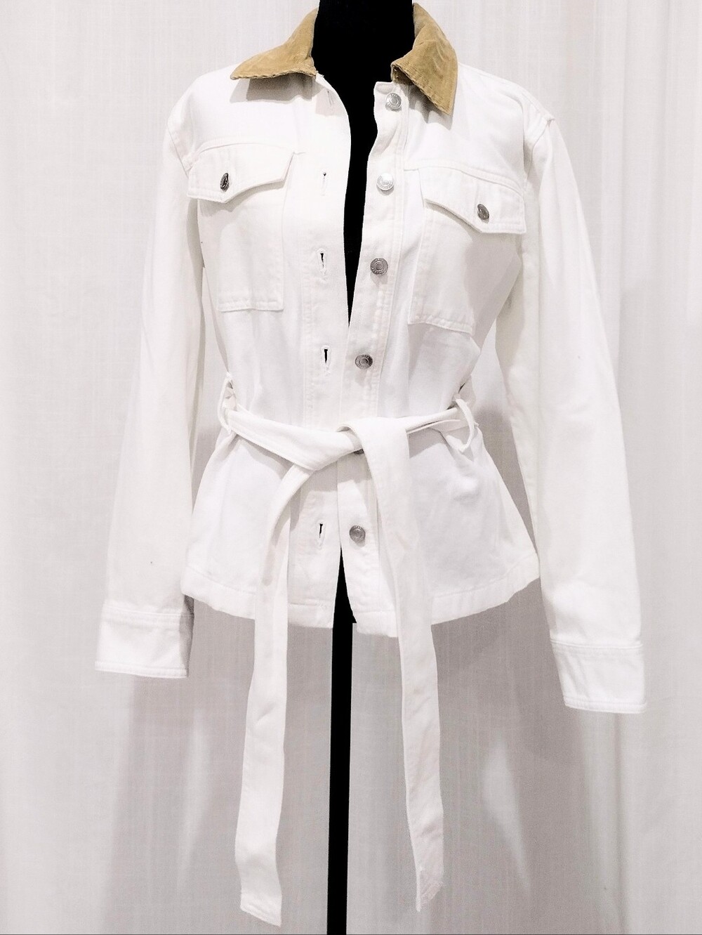 Free Assemble Sz S Women's White Utility Jacket with Tan Corduroy Collar
